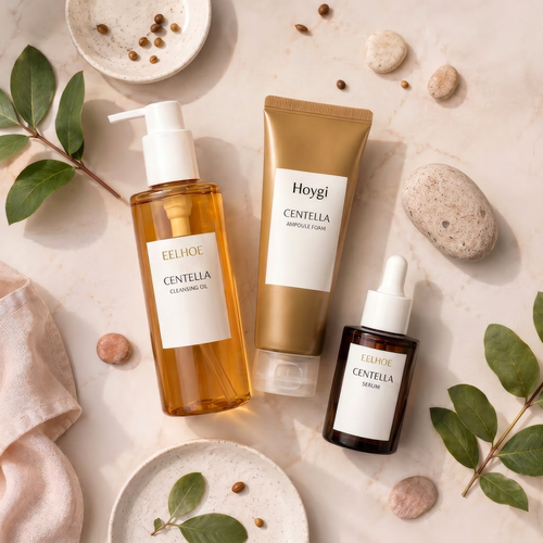 Centella Cleansing Set — EELHOE Cleansing Oil, Hoygi Ampoule Foam y EELHOE Serum
